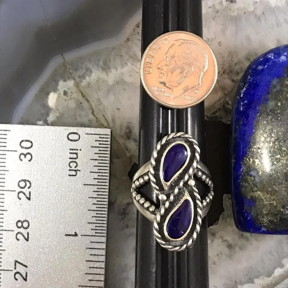 Carolyn Pollack Sterling 2 Curved Pear Lapis Decorated Ring Size 6 For Women